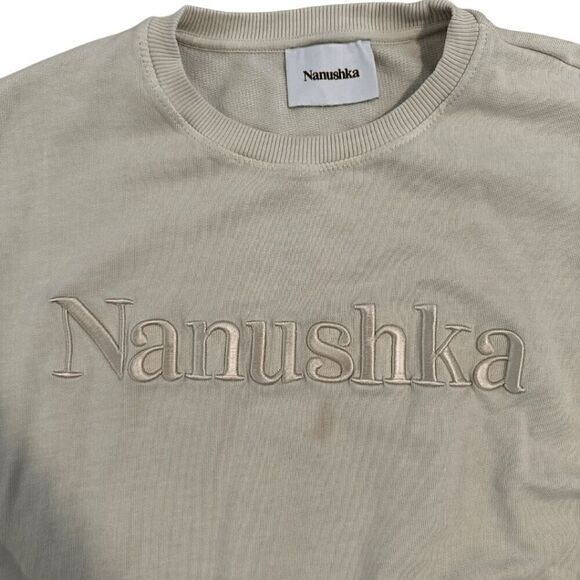 Nanushka Womens Beige Organic Cotton Embossed Logo Remy Pullover Sweatshirt XS - Picture 4 of 5